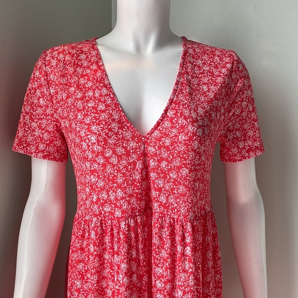 Zara red floral tiered midi dress small - Picture 5 of 9